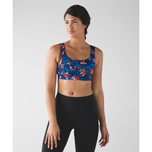 Lululemon Blue Multi / Black Energy Bra (Exhale) Mini Paint Storm Harbor size 8 - Picture 1 of 16